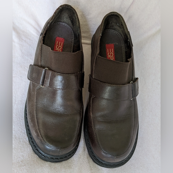 Vintage Espirit Y2K chunky brown leather loafers heels 6.5 90s academia platform - Picture 6 of 11